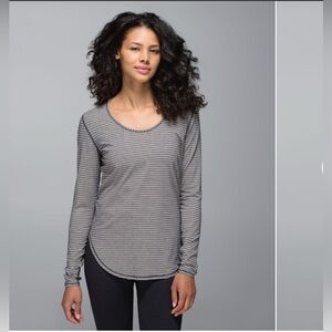 lululemon athletica Black and Gray Striped Long Sleeve Tee